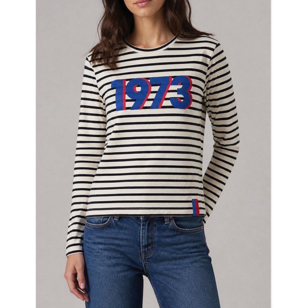 KULE x Prinkshop 1973 Striped Long Sleeve Tee Cream Navy Blue Small Portugal